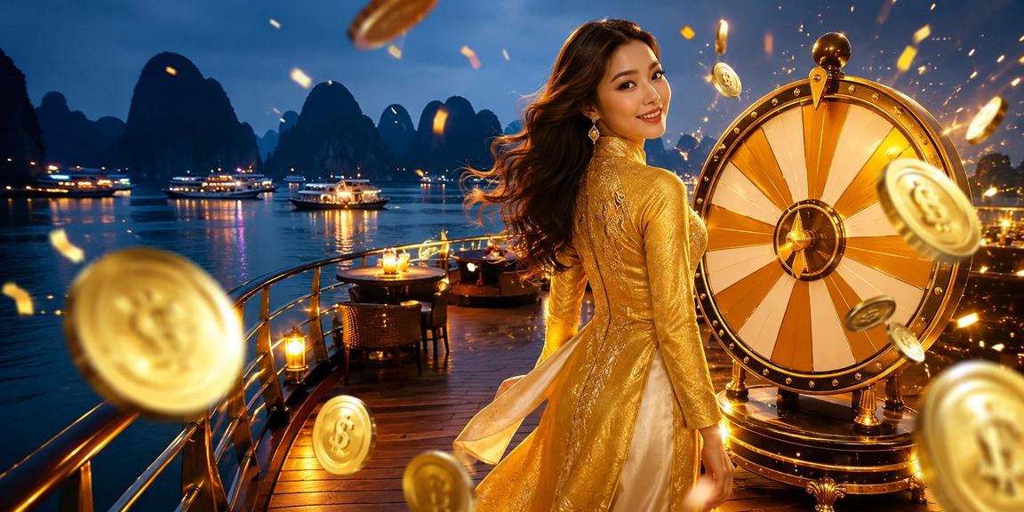 Cảnh chơi roulette phong cách Hạ Long với trang phục áo dài truyền thống